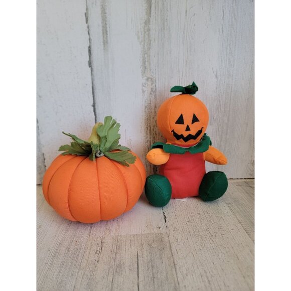 Vintage plush Halloween jack o'lantern man set Unique home decor - Picture 1 of 9